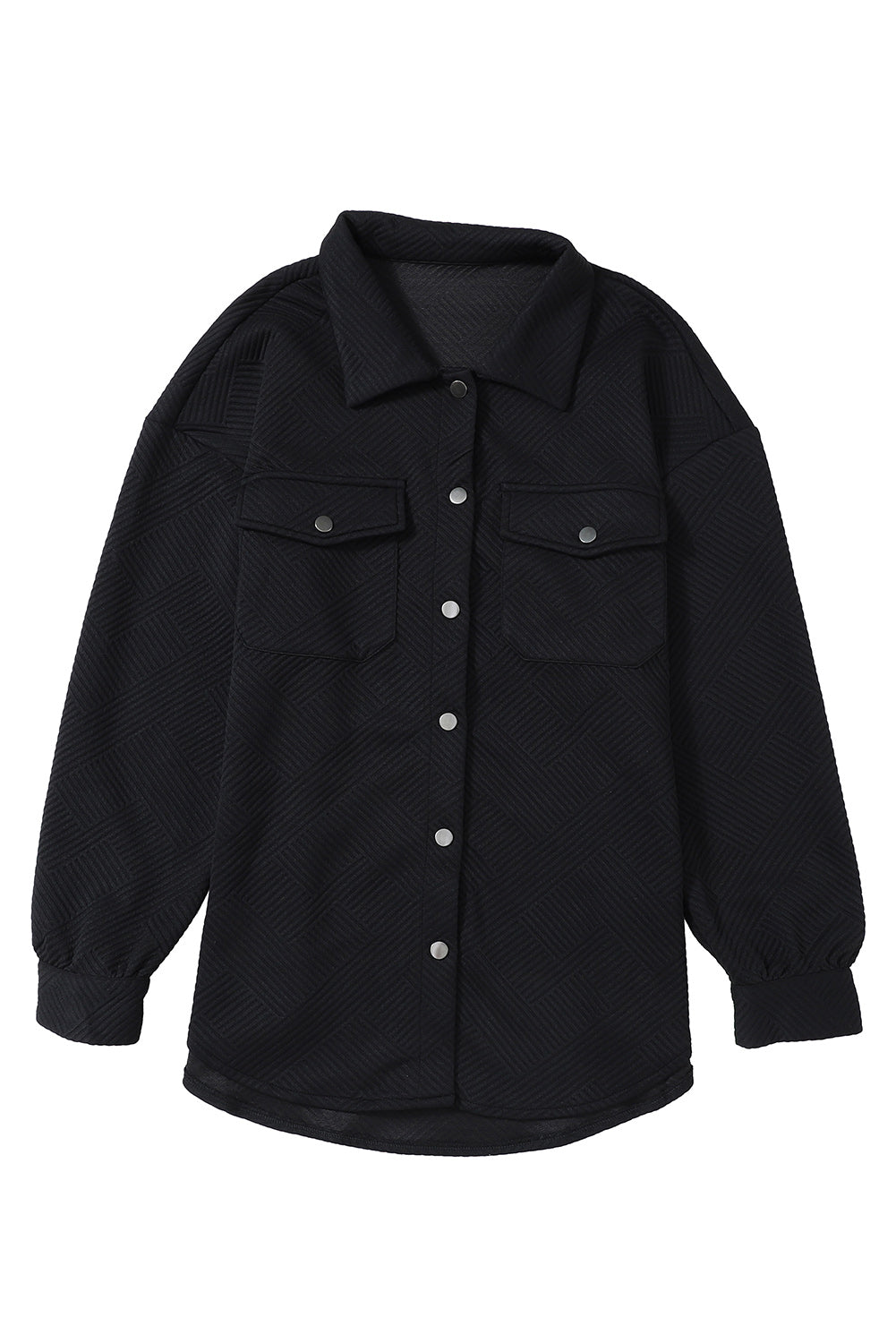 Solid Textured Flap Pocket Buttoned Shacket