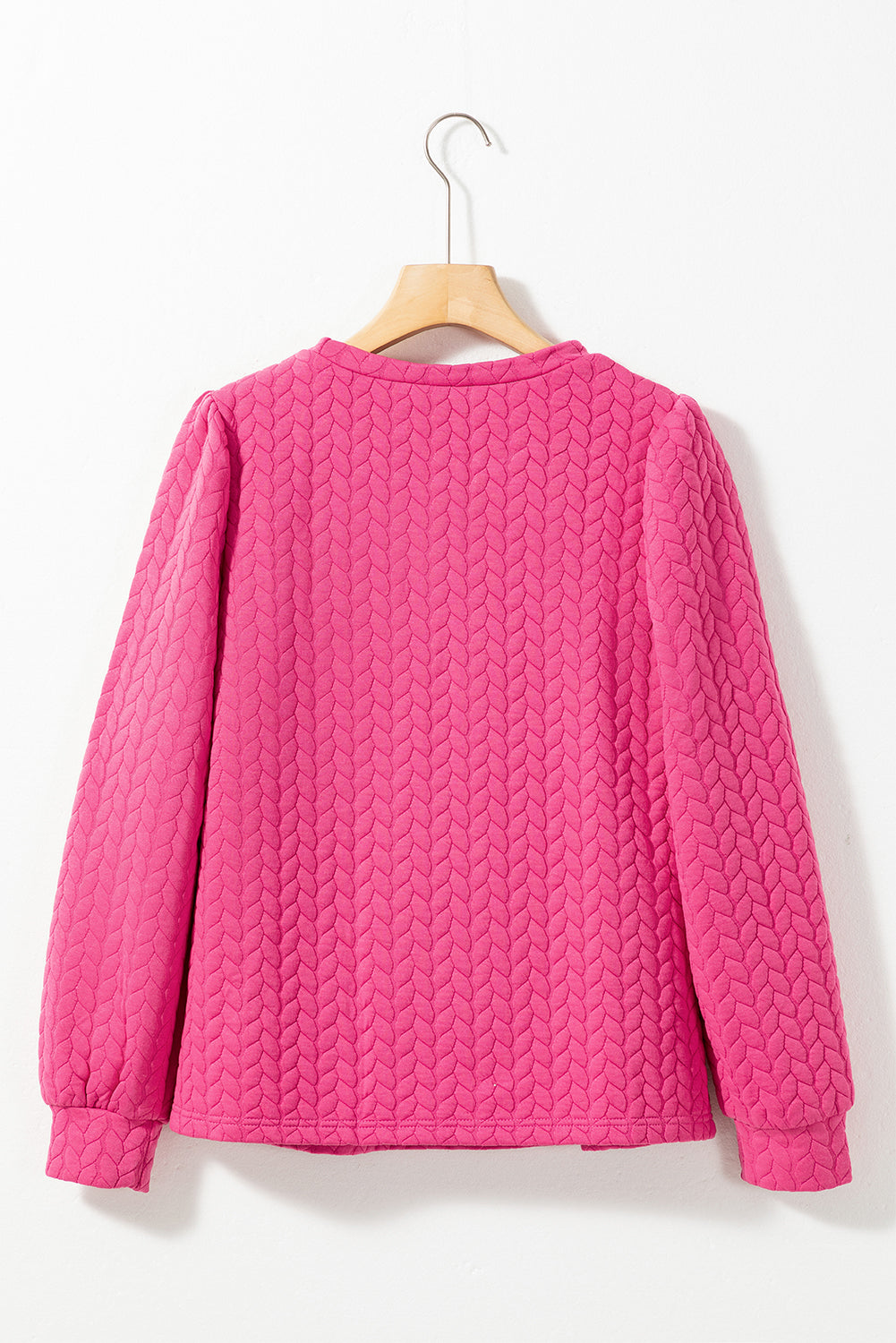 Light Pink Cable Textured Puff Sleeve Sweatshirt