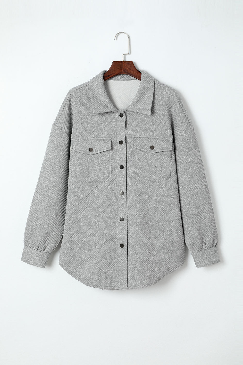 Solid Textured Flap Pocket Buttoned Shacket