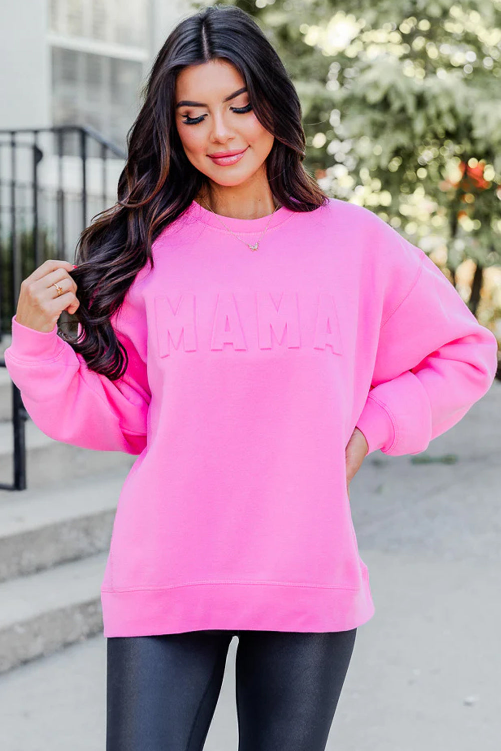 MAMA Letter Embossed Casual Sweatshirt