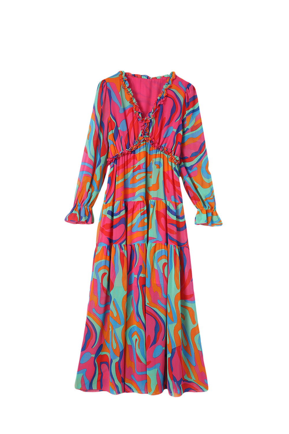 Multicolor Wild Lotus Ruffle Tiered Maxi Dress