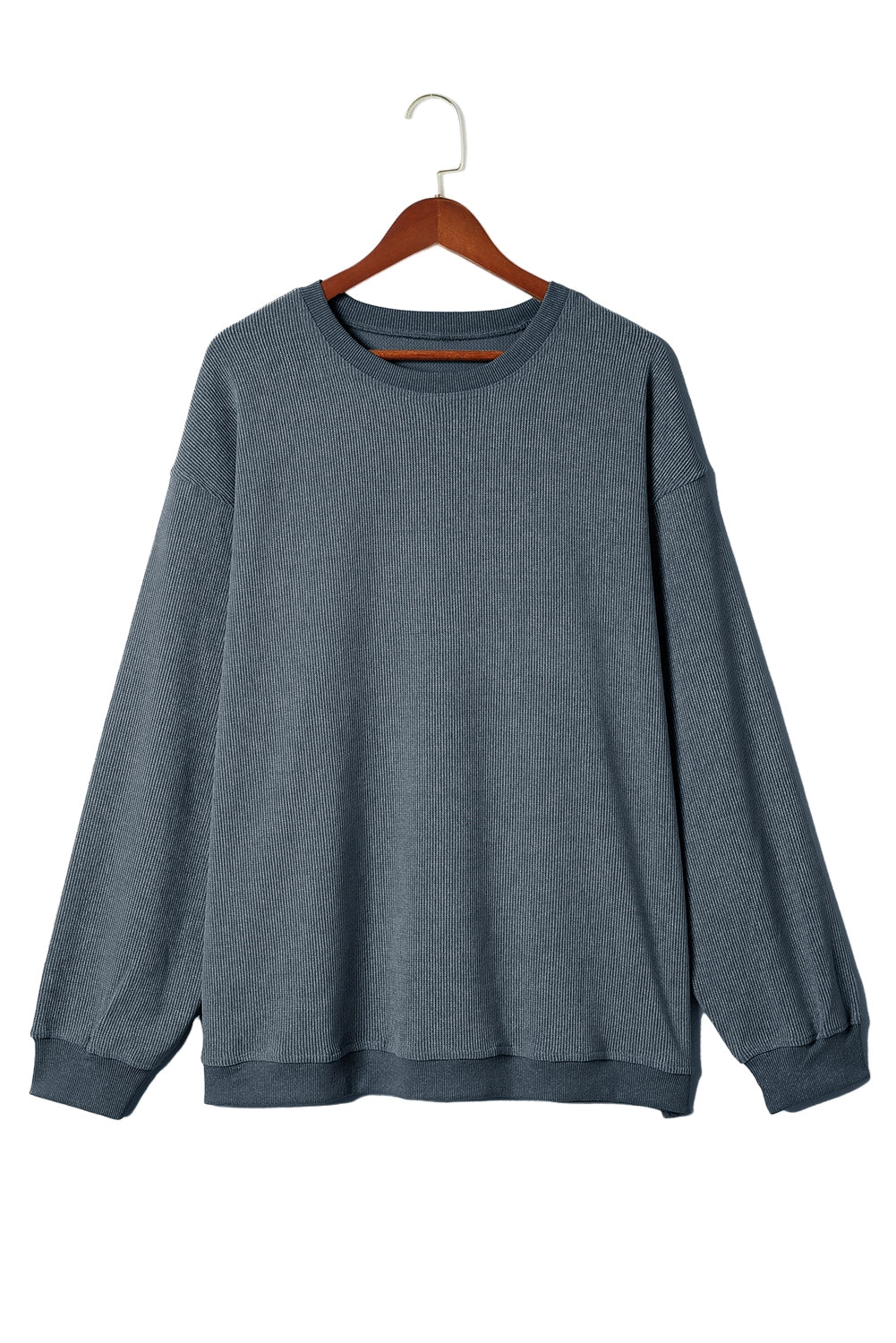 Black Plus Size Corded Round Neck Sweatshirt