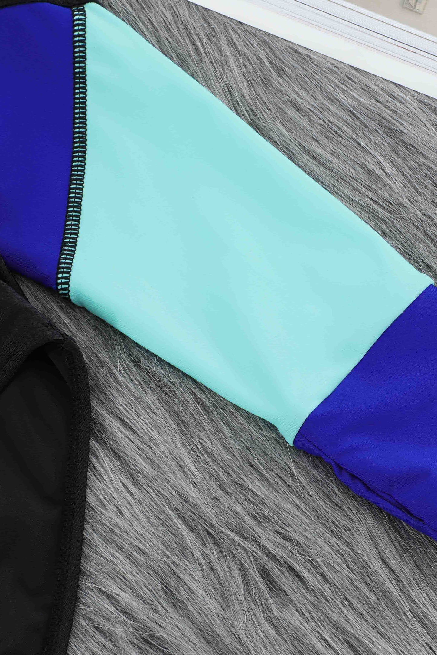 Green  Color Block Zipper Long Sleeve Rash Guard Swimwear