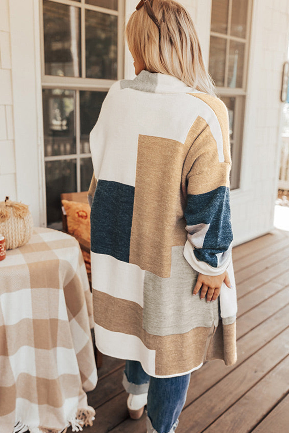 Multicolor Plus Size Colorblock Knit Cardigan