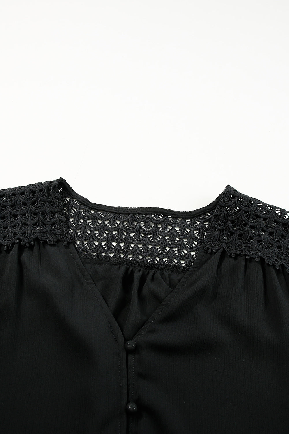 Black Crochet Lace Splice Buttoned Shirt