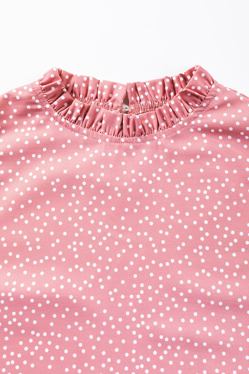 Pink Polka Dots Ruffle Flutter Sleeve Frilled Neck Blouse