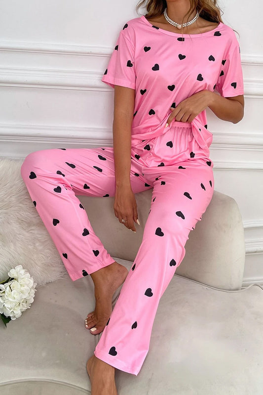 Heart Print Tee and Pants Lounge Set