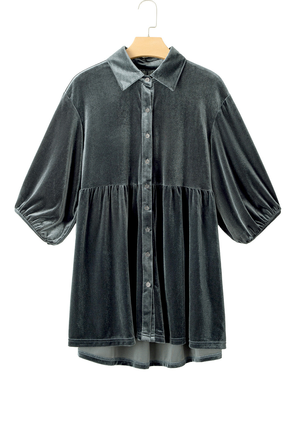 Pitaya Pink 3/4 Sleeve Tunic Babydoll Velvet Shirt