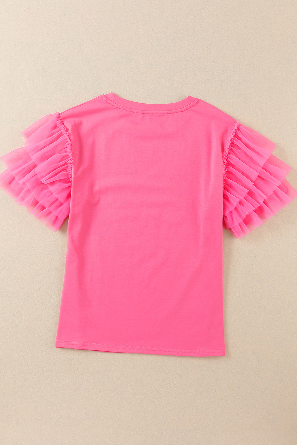 Pink Tulle Ruffle Sleeve Top