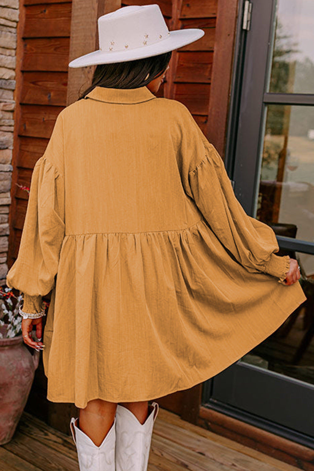 Light French Beige Loose Bishop Sleeve Shirt Dress Sinclair Boutique Light French Beige Loose Bishop Sleeve Shirt Dress Sinclair Boutique