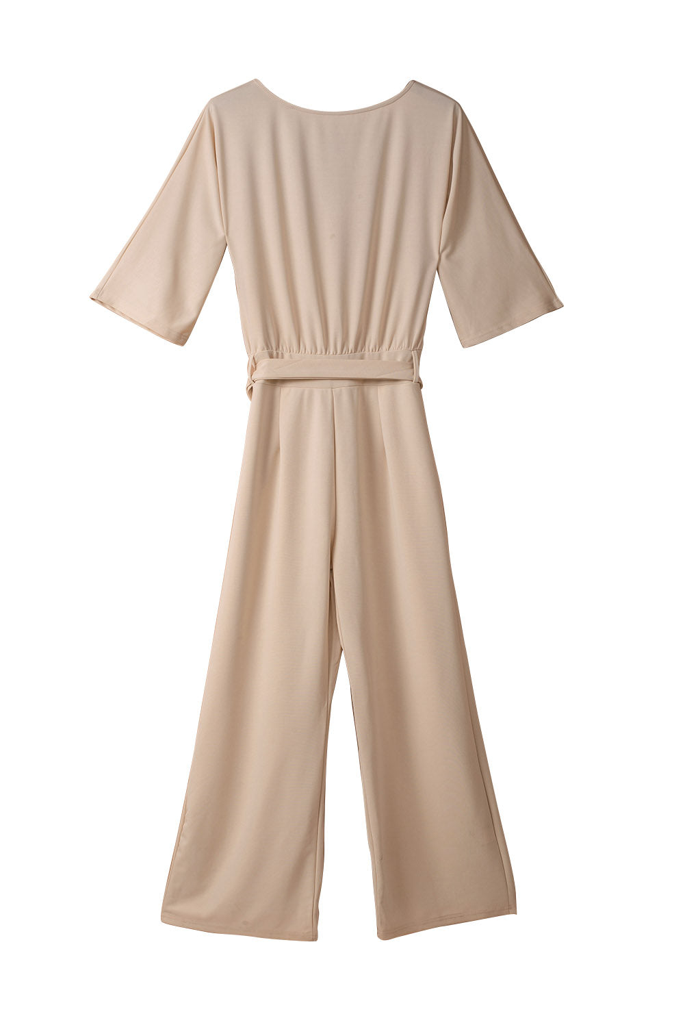 Apricot Bracelet Sleeve Waist Tie Wide Leg Jumpsuit