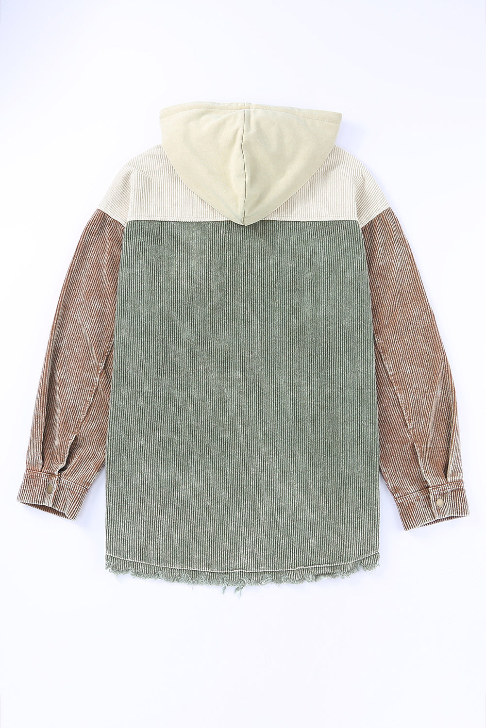 Khaki Patchwork Hooded Corduroy Shacket