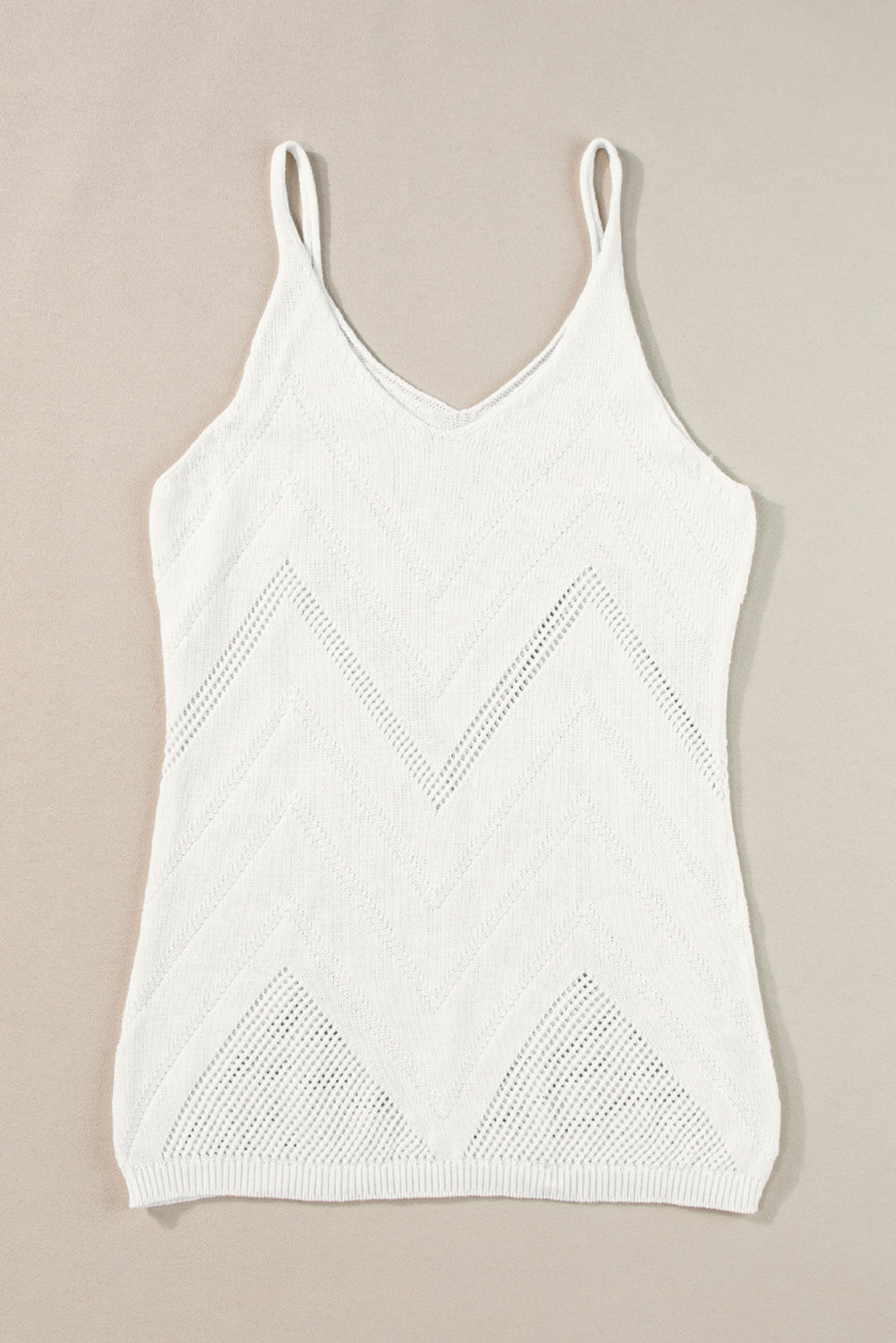 White Chevron Pointelle Knit Spaghetti Straps Sweater Vest