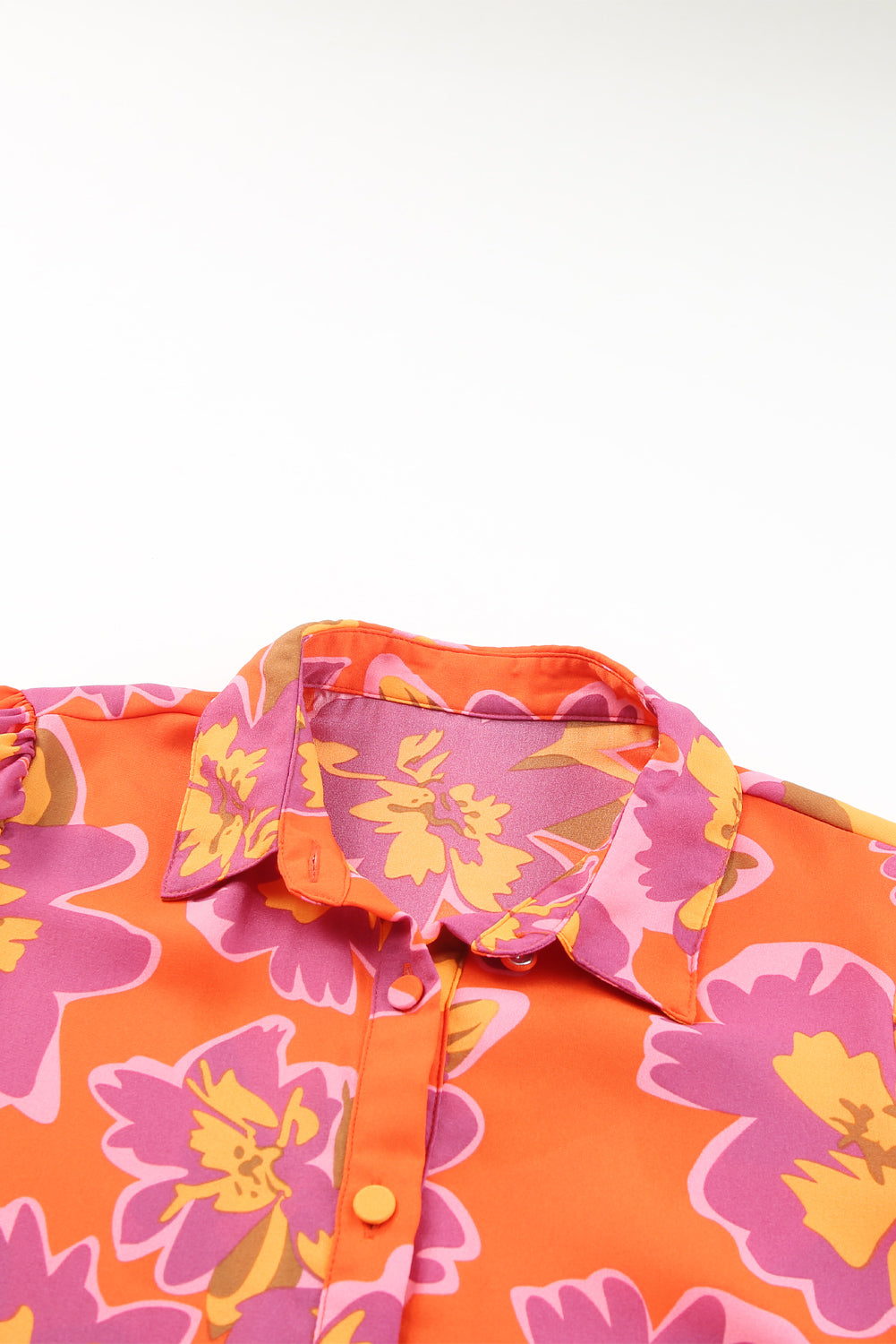 Fiery Red Floral Print Lantern Sleeve Shirt