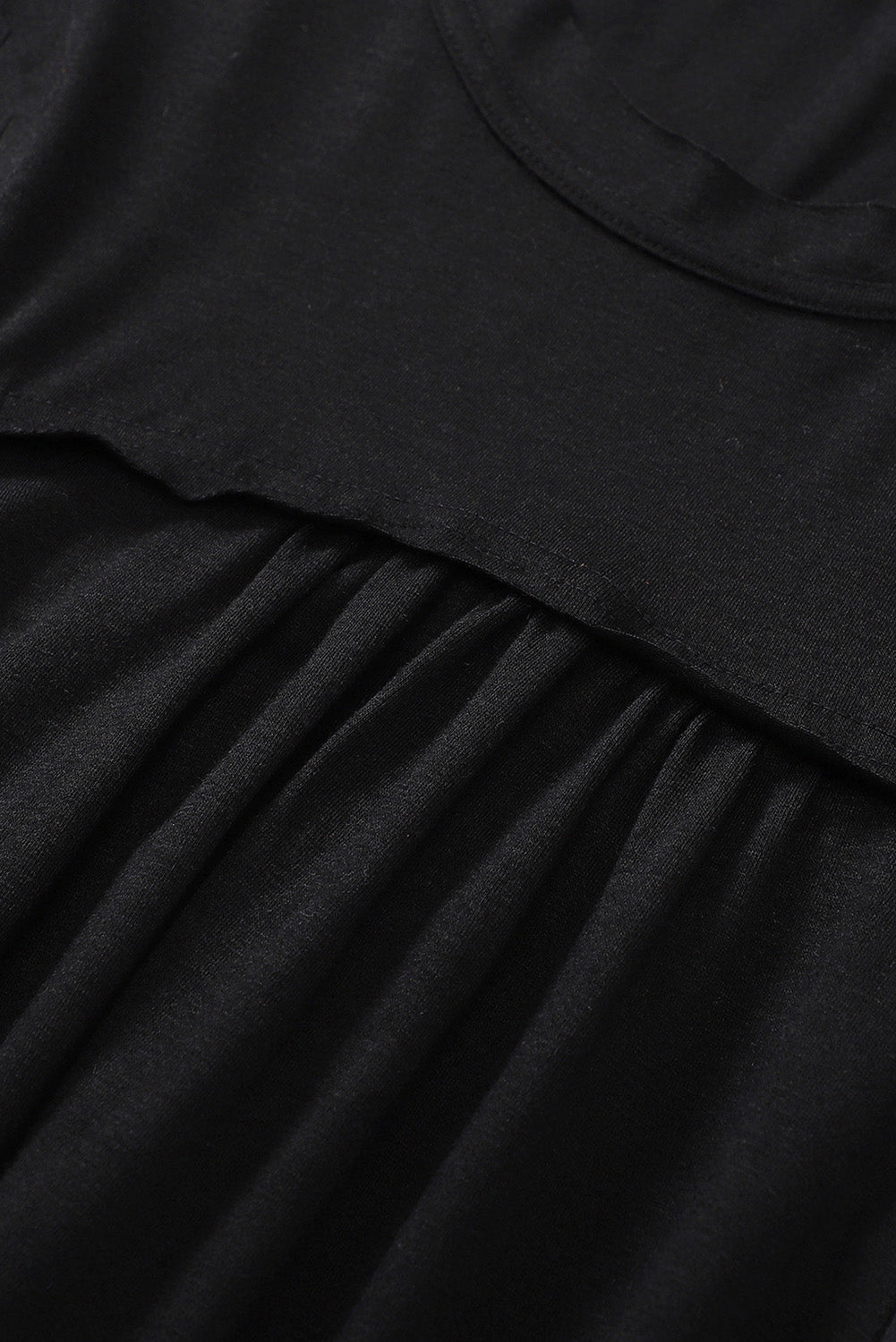 Black Solid Color Buttons Long Sleeve Babydoll Blouse