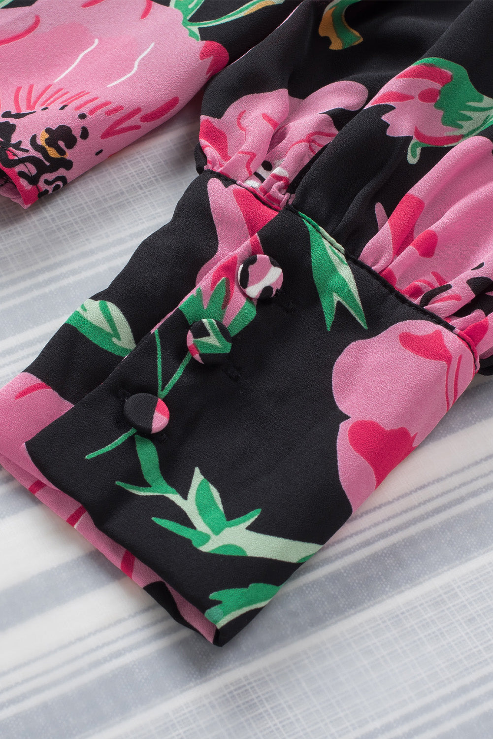 Fiery Red Floral Print Lantern Sleeve Shirt